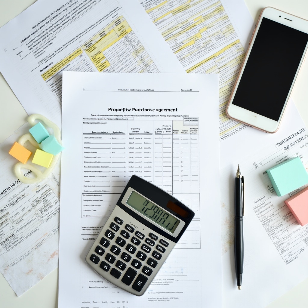 Calculator with financial documents for property transfer duty calculations