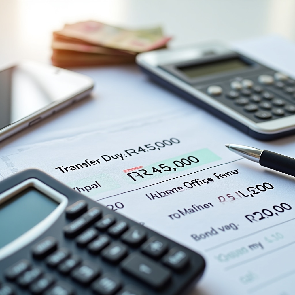 Financial calculator showing property transfer cost breakdown