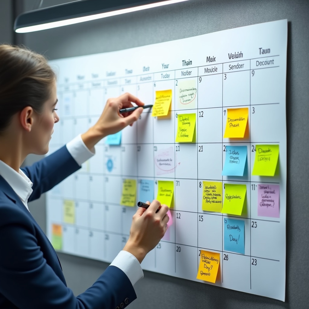 Property transfer timeline calendar showing key milestones